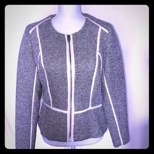 NWT H&M gray tweed faux leather trimmed jacket